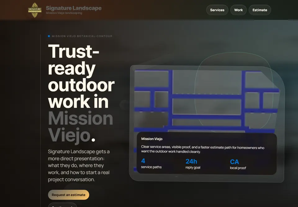 Modern local service website preview with a strong mobile-first headline