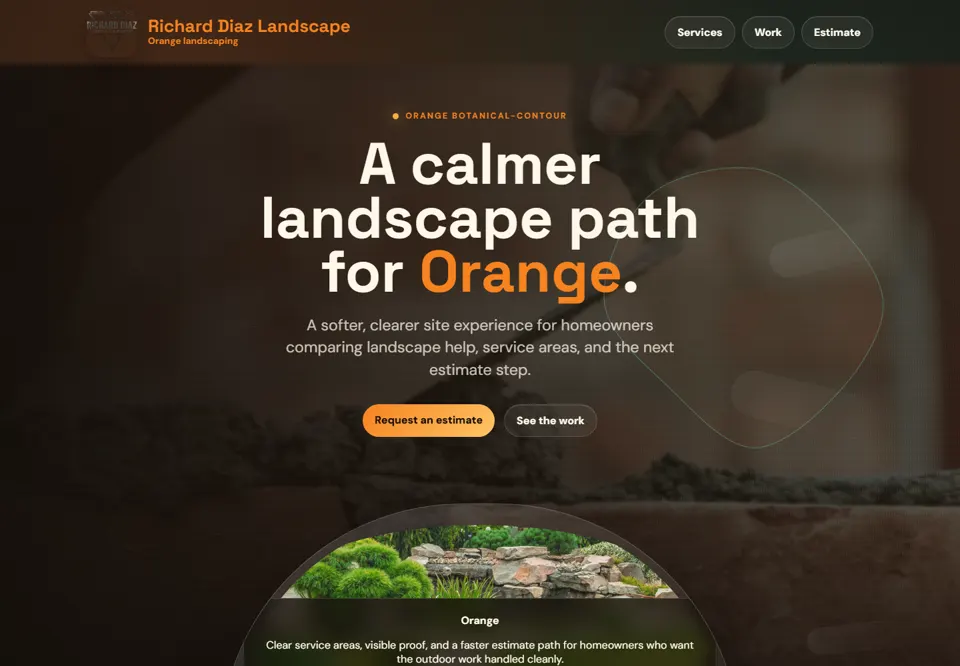 Cinematic landscape service website preview with an estimate call to action